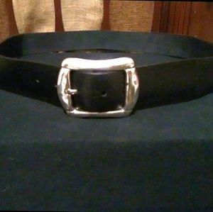 Vintage Wide Black Leather Belt, Large